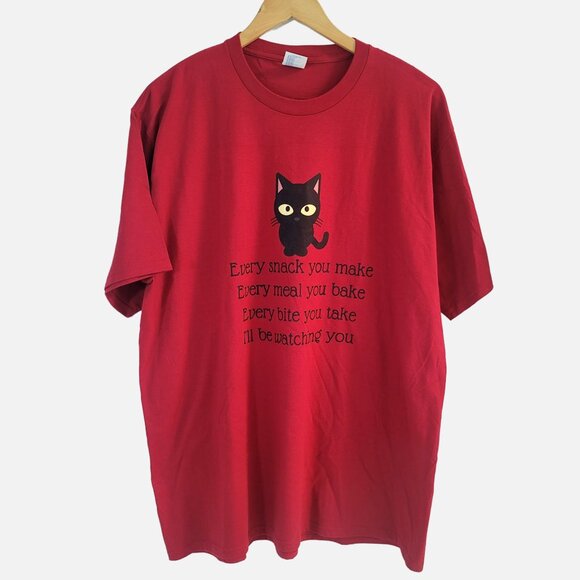 NWOT Red with Black Cat and Text Short-Sleeved Tee-Shirt - XL, *FAN FAVO… - Picture 1 of 7